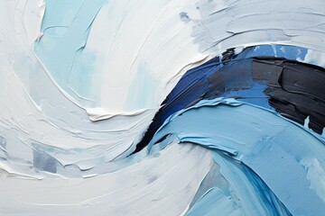 モダン抽象油絵背景テンプレート）白と水色と黒の渦