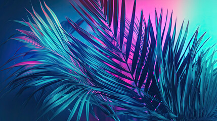 Fototapeta premium Tropical Palm Leaves in Vibrant Blue and Pink and purple