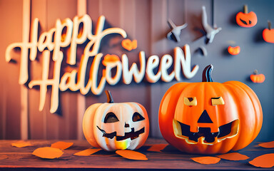 halloween background with pumpkin and bats