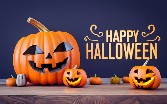 halloween background with pumpkin, text happy halloween perfect for banner or image on your blog