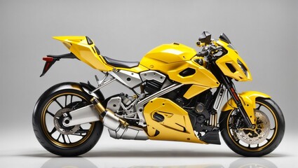 Obraz na płótnie Canvas Realist metal yellow sport bike motorcycle from left front view with white background