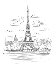 Eiffel Tower black and white sketch