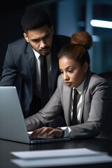 Fototapeta premium shot of two young businesspeople working on a laptop in an office