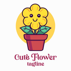 Cute flower in pot cartoon - nature-themed object icon concept illustrated in vector