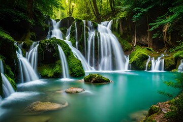 Obraz premium waterfall in the forest Generated Ai