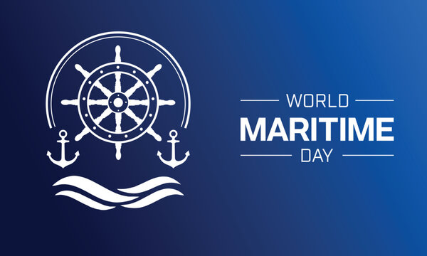 World Maritime Day design with ship and wheel symbol. Vector illustration
