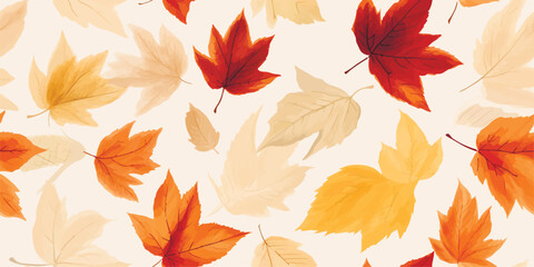 Seamless pattern with acorns and autumn oak leaves in Orange, Beige, Brown and Yellow. Perfect for wallpaper, gift paper, pattern fills, web page background, autumn greeting cards.