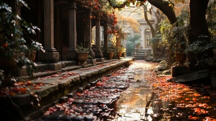 Fototapeta premium Discovery of a hidden, enchanted Autumn garden