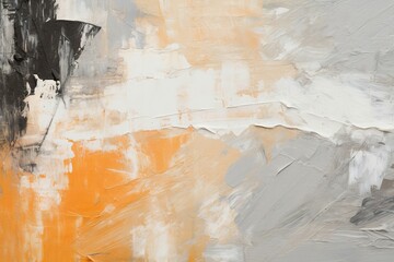 秋冬用のモダンな油絵・抽象背景バナー）グレー・白・黒。オレンジ