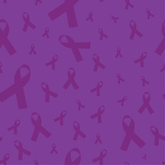 Purple Ribbon Seamless pattern. Symbol for Alzheimer's disease, lupus, animal abuse, Crohn's disease, cystic fibrosis, fibromyalgia, sarcoidosis awareness, thyroid cancer, ADD, and religious tolerance