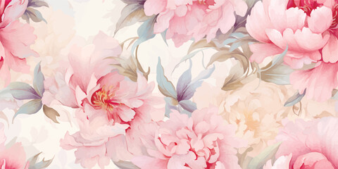 Seamless boho floral pattern with pink peony flowers. Retro collage pattern. Contemporary print for wedding stationary, greetings, wallpapers, fashion, backgrounds, textures, DIY, wrappers, cards © Eli Berr