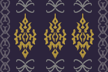 Thai Ikat floral paisley embroidery background, golden motifs pattern.geometric ethnic oriental pattern traditional.Aztec style abstract vector illustration.design for texture,fabric,clothing,wrapping