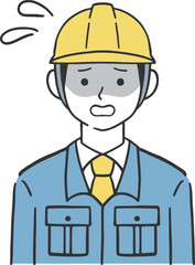 青ざめて汗をかく男性作業員のイラスト素材