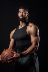 Fototapeta na wymiar low angle shot of a man in sportswear holding a basketball