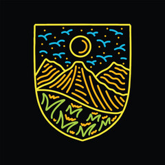 Monoline Mountain Vector Graphic Design illustration Emblem Symbol and Icon