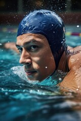 Fototapeta na wymiar cropped shot of a male swimmer on the block