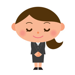 お辞儀をするスーツ姿の女性