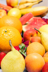 Fresh and appetizing fruits in close focus. Vertical.