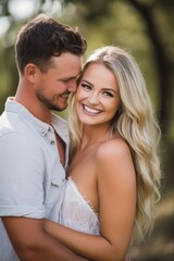 Obraz premium a young husband and wife embracing each other and smiling