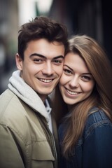 a young couple looking at the camera smiling