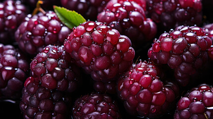 pile of fresh Loganberry fruits texture with water spots, shot from a top view, healty food and active lifestyle background wallpaper concept