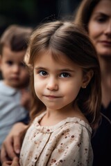 cropped portrait of a cute little girl in front of her family