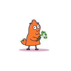 Vector Cartoon carrot character holding a plant