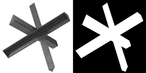 3D rendering illustration of a Czech hedgehog anti-tank obstacle © Francesco Milanese