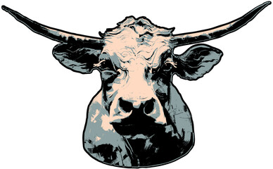 Vintage cow head artistic logo vector drawing.