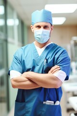 portrait of a confident surgeon standing with his arms crossed in the hospital
