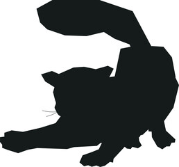 Black silhouette of cat playing. Funny playful kitten or cat contour drawing.