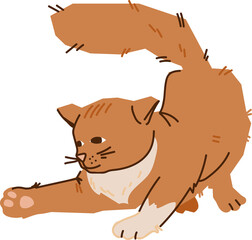 Cute cat playing, flat  illustration. Funny playful ginger cat character.