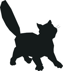 Black silhouette of cute cat standing on paws. Funny cat character outline contour image.