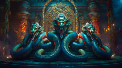 Fototapeta na wymiar Divine Serpents: Artistic portrayals of Nagas, the serpent deities associated with Hindu mythology, AI Generated 8K.