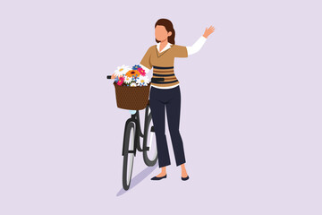 People riding bikes on city street concept. Colored flat vector illustration isolated. 
