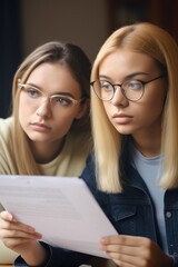 cropped portrait of two young women looking at some paperwork
