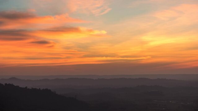 Khao Kho Petchabun sunset timelapse with moving cloud mist, Thailand nature landscape 4K time lapse