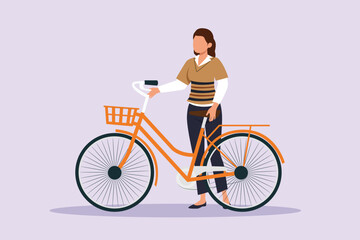 Fototapeta premium People riding bikes on city street concept. Colored flat vector illustration isolated. 