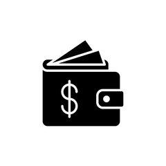 Wallet icon. Simple solid style. Affordable, investment, money, cash, dollar, bill, payment, business, finance concept. Black silhouette, glyph symbol. Vector isolated on white background. SVG.