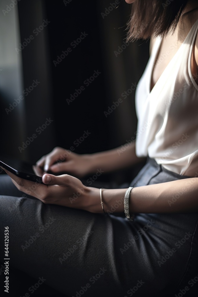 Poster cropped shot of an unrecognizable woman using a digital tablet