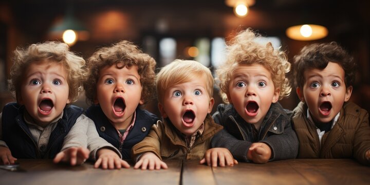 Group of toddlers have just heard something they've never heard before and opened their mouths. Generative AI