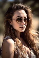 Fototapeta premium a beautiful young woman posing with her sunglasses on