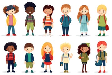 A group of children with backpacks and backpacks. Digital image.