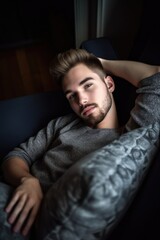 Obraz premium high angle shot of a handsome young man relaxing on his sofa at home