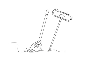 A floor mop cleaning device. Cleaning supplies one-line drawing