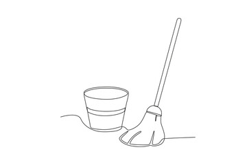 A bucket and floor mop. Cleaning supplies one-line drawing