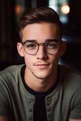 Fototapeta na wymiar shot of a young man wearing glasses and looking at the camera