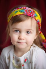 portrait of a little girl wearing a colorful headband