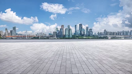 Deurstickers Empty square road and city buildings skyline in Chongqing, China © zhao dongfang