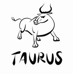 Taurus zodiac sign isolated on white background, Bull Cartoon outline hand drawing, Illustration vector, Black and white